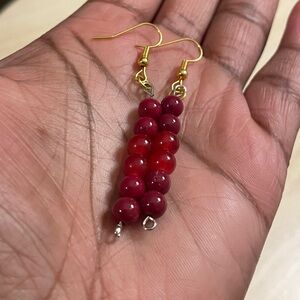 Red Handmade Glass Bead Drop Earrings!